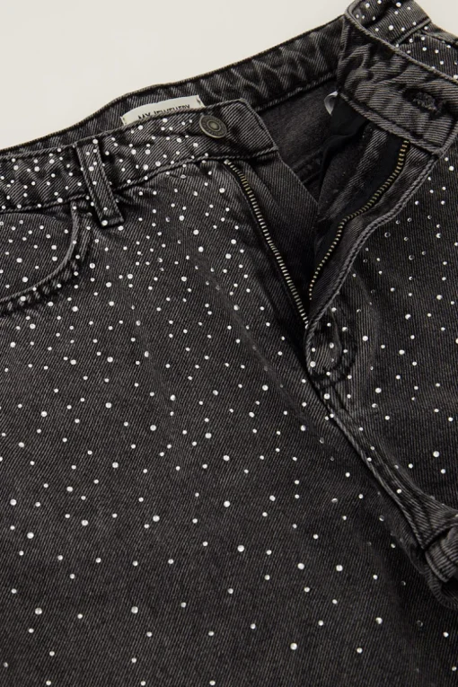 Grijze Wide Leg Jeans Met Strass