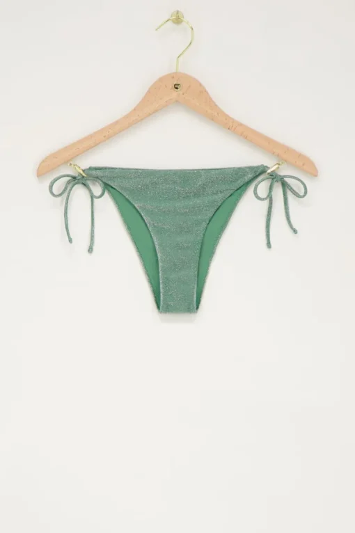 Groen Bikini Broekje Met Lurex En Strikbandjes