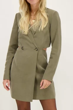Groene Blazerjurk Met Open Rug