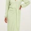 Groene Crinkle Midi Jurk Met Overslag