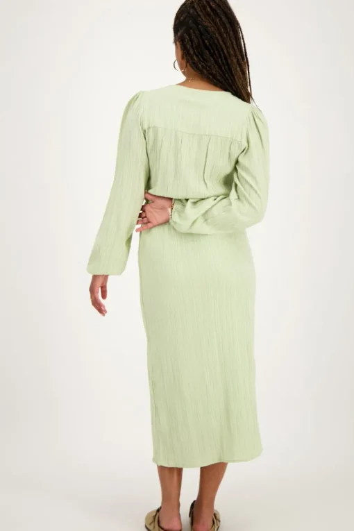 Groene Crinkle Midi Jurk Met Overslag