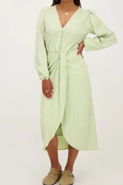 Groene Crinkle Midi Jurk Met Overslag