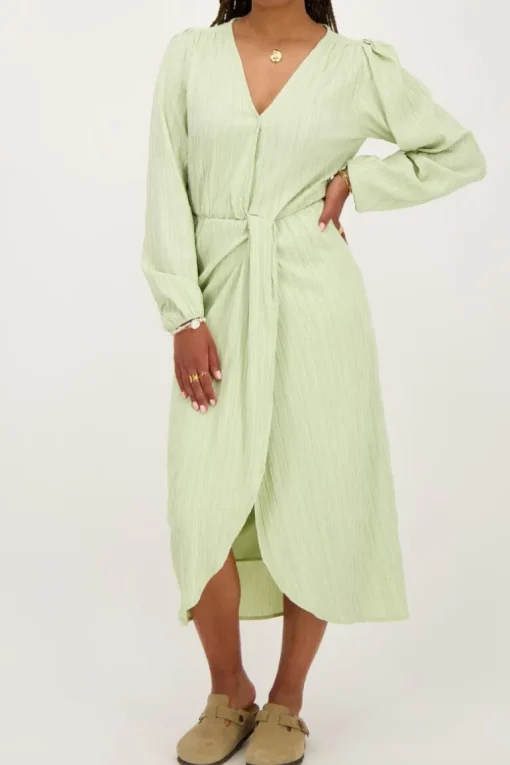 Groene Crinkle Midi Jurk Met Overslag