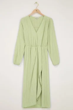 Groene Crinkle Midi Jurk Met Overslag