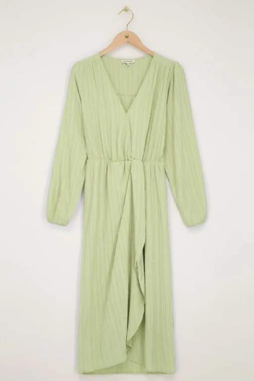 Groene Crinkle Midi Jurk Met Overslag