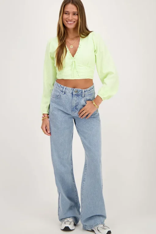 Groene Crop Top Met Ruffles En Smock