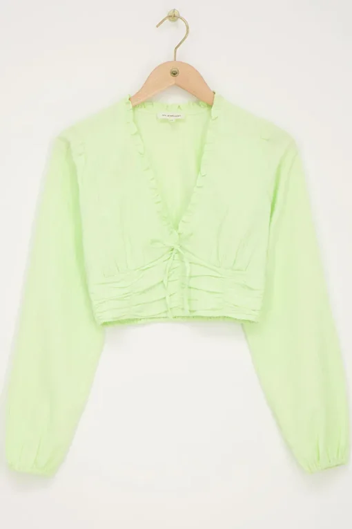 Groene Crop Top Met Ruffles En Smock