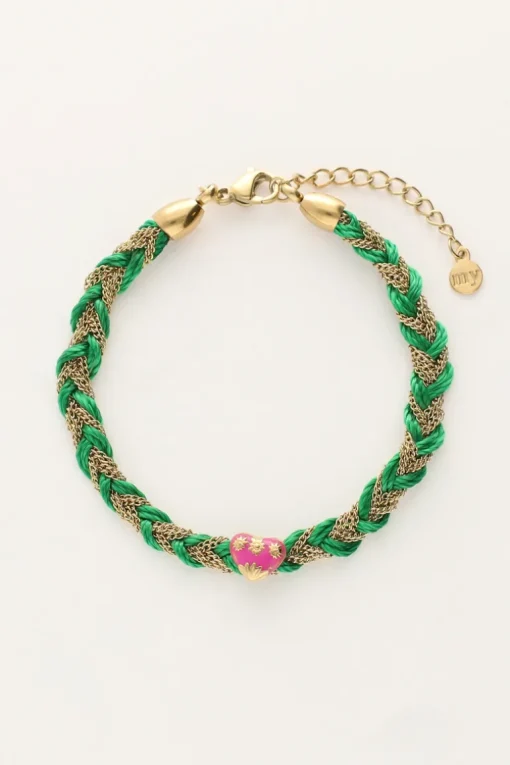 Groene Gevlochten Armband Met Bedel