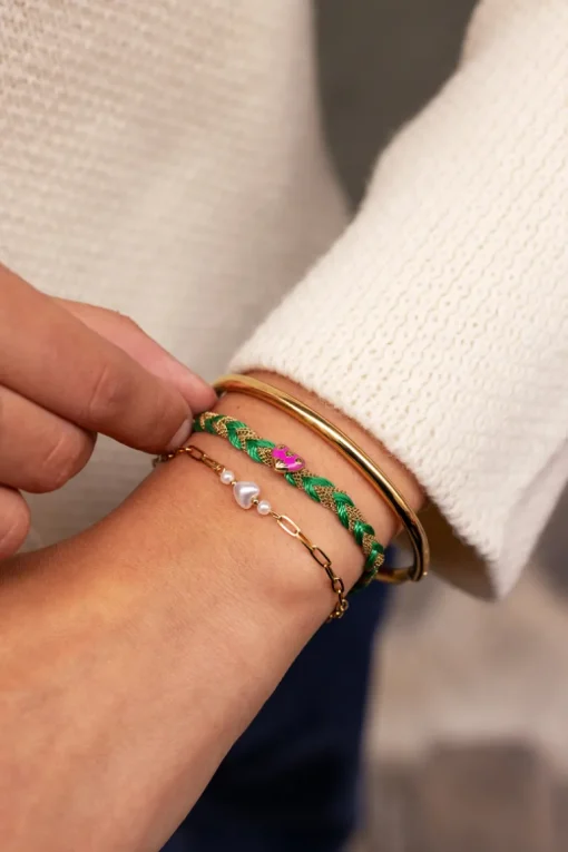Groene Gevlochten Armband Met Bedel