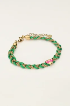 Groene Gevlochten Armband Met Bedel