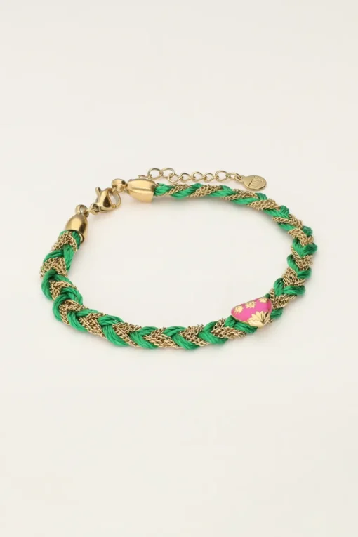 Groene Gevlochten Armband Met Bedel