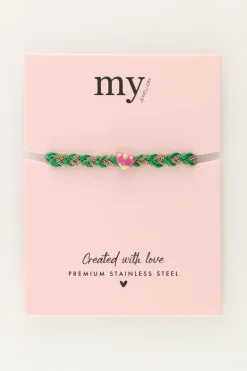Groene Gevlochten Armband Met Bedel
