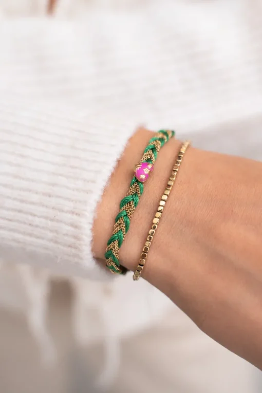 Groene Gevlochten Armband Met Bedel