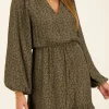 Groene Jacquard Jurk Met Lange Mouwen