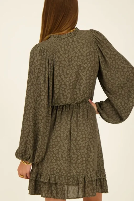 Groene Jacquard Jurk Met Lange Mouwen