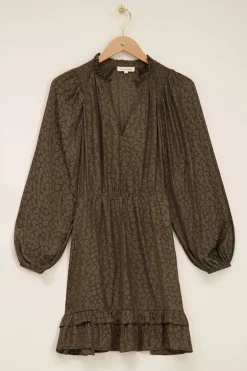 Groene Jacquard Jurk Met Lange Mouwen