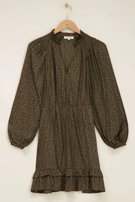 Groene Jacquard Jurk Met Lange Mouwen
