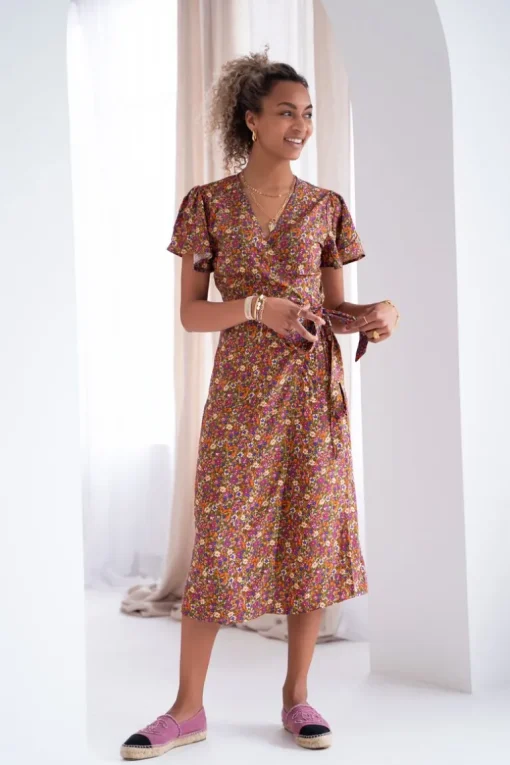 Groene Midi Jurk Met Multikleur Bloemenprint