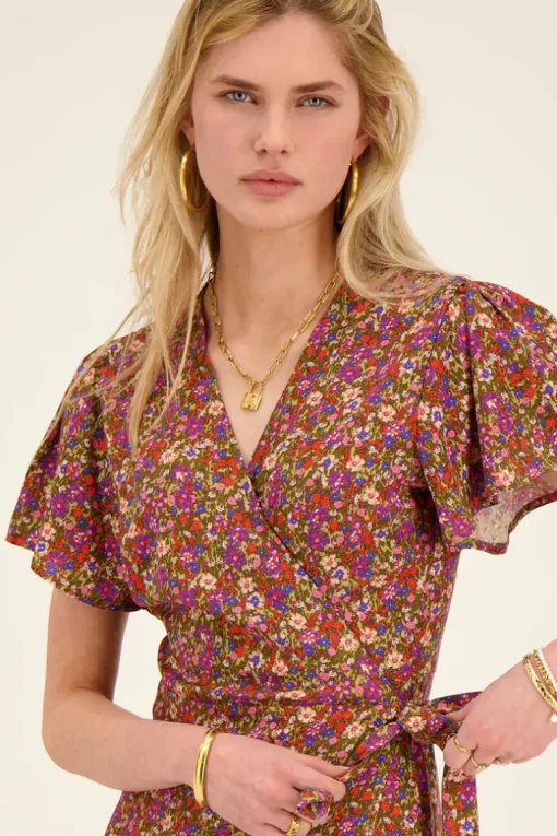 Groene Midi Jurk Met Multikleur Bloemenprint