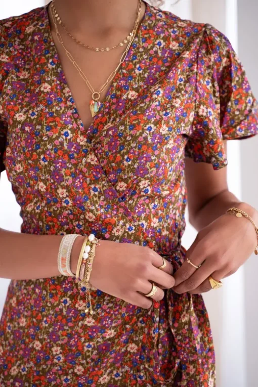 Groene Midi Jurk Met Multikleur Bloemenprint