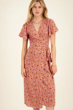 Groene Midi Wikkeljurk Met Lila Bloemenprint