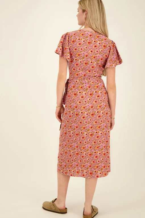 Groene Midi Wikkeljurk Met Lila Bloemenprint