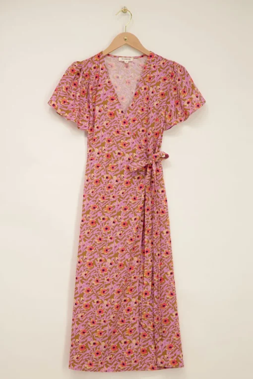 Groene Midi Wikkeljurk Met Lila Bloemenprint