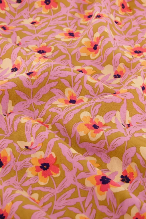 Groene Midi Wikkeljurk Met Lila Bloemenprint