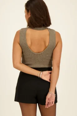 Groene Mouwloze Top Met Zilveren Lurex En Col