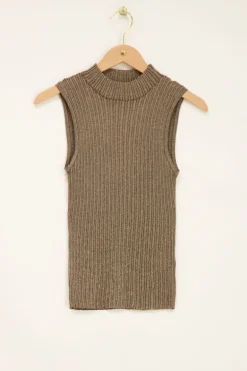 Groene Mouwloze Top Met Zilveren Lurex En Col