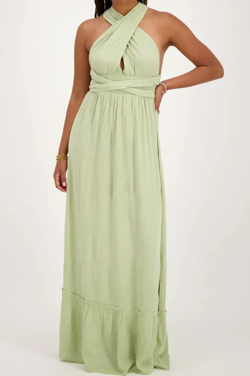 Groene Multiway Maxi Jurk Met Lurex