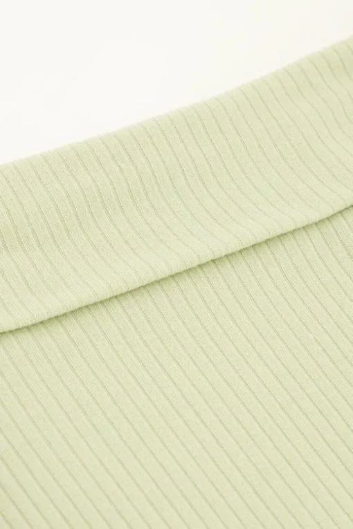 Groene Off-shoulder Top Met Rib Structuur