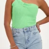 Groene One-shoulder Top Met Gedraaid Effect