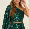 Groene One-shoulder Top Met Pofmouw En Pailletten