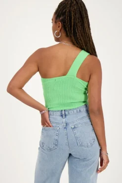 Groene One-shoulder Top Met Gedraaid Effect