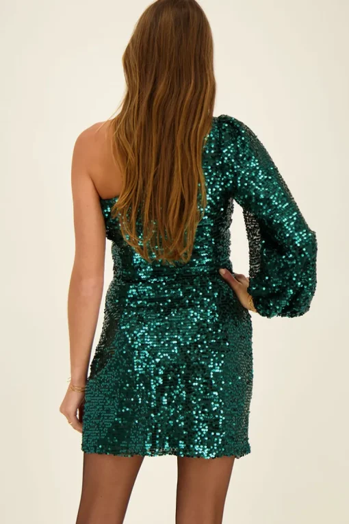 Groene One-shoulder Top Met Pofmouw En Pailletten