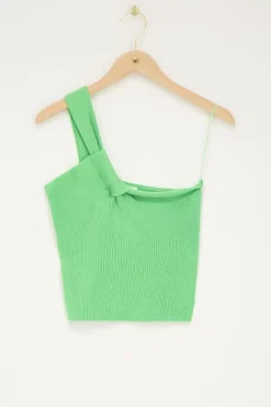 Groene One-shoulder Top Met Gedraaid Effect