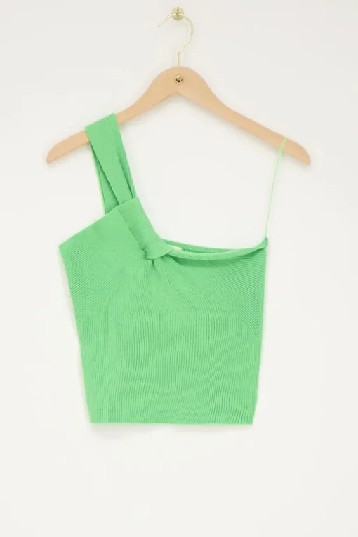 Groene One-shoulder Top Met Gedraaid Effect