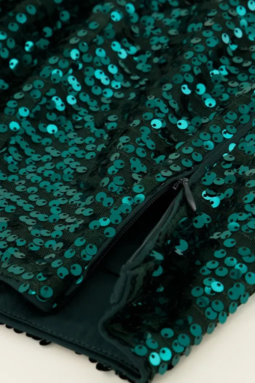 Groene One-shoulder Top Met Pofmouw En Pailletten