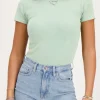 Groene Rib Top Met Korte Mouwen