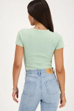 Groene Rib Top Met Korte Mouwen