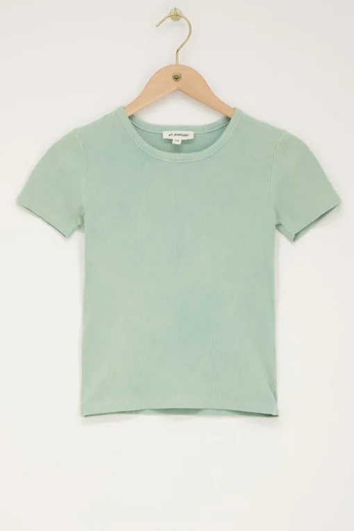 Groene Rib Top Met Korte Mouwen