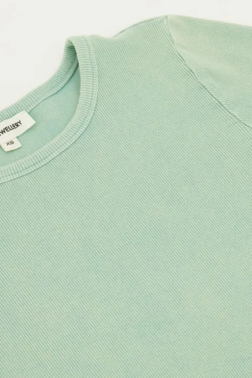 Groene Rib Top Met Korte Mouwen