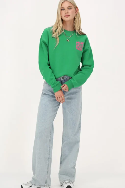 Groene Sweater Met Roze "Mon Amour Paris"