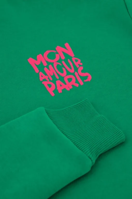 Groene Sweater Met Roze "Mon Amour Paris"