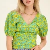 Groene Top Met Bloemenprint & Pofmouw