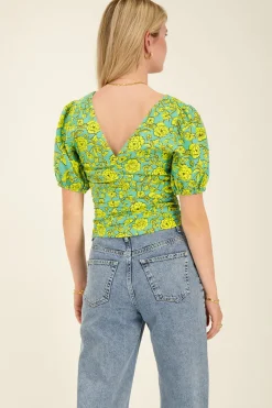 Groene Top Met Bloemenprint & Pofmouw