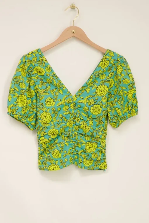Groene Top Met Bloemenprint & Pofmouw