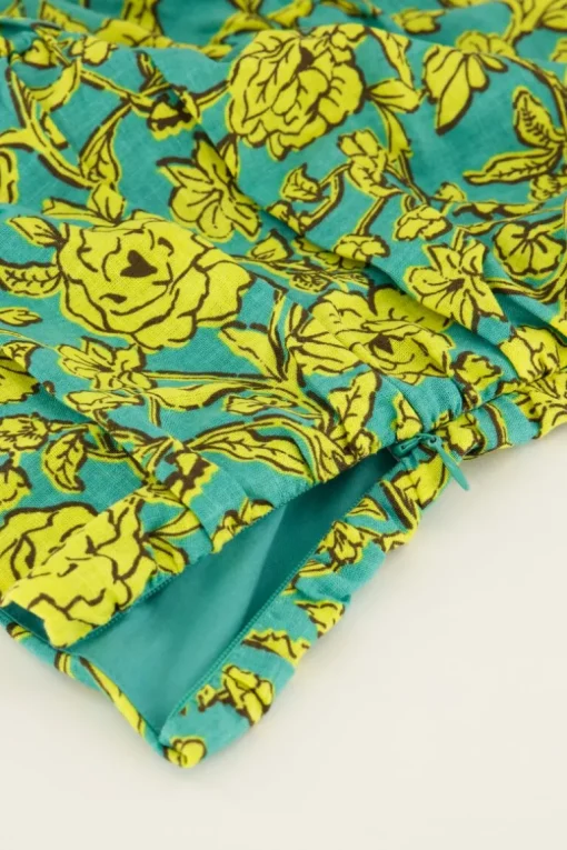 Groene Top Met Bloemenprint & Pofmouw
