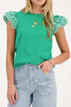 Groene Top Met Embroidery Mouwen
